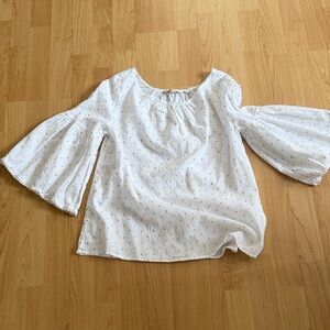 Boden White and Gold Blouse with Flared Sleeves